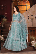 Lehenga Mart Designer Aqua Bollywood Style Bridal Lehenga Choli - Aqua-Blue | Grocsy