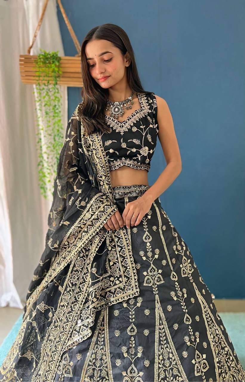 Lehenga Mart Designer Bollywood Style Wedding Wear Lehenga Choli - Black | Grocsy