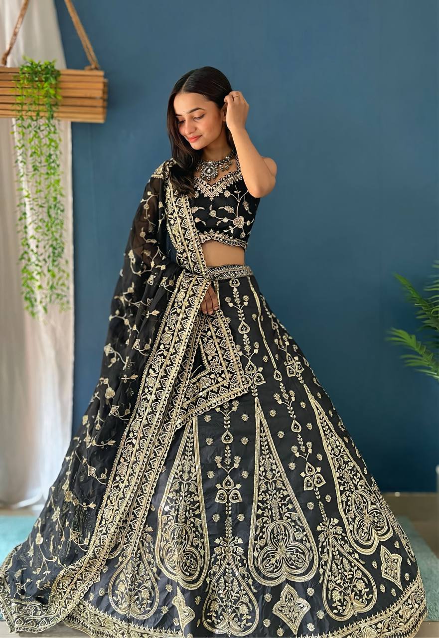 Lehenga Mart Designer Bollywood Style Wedding Wear Lehenga Choli - Black | Grocsy