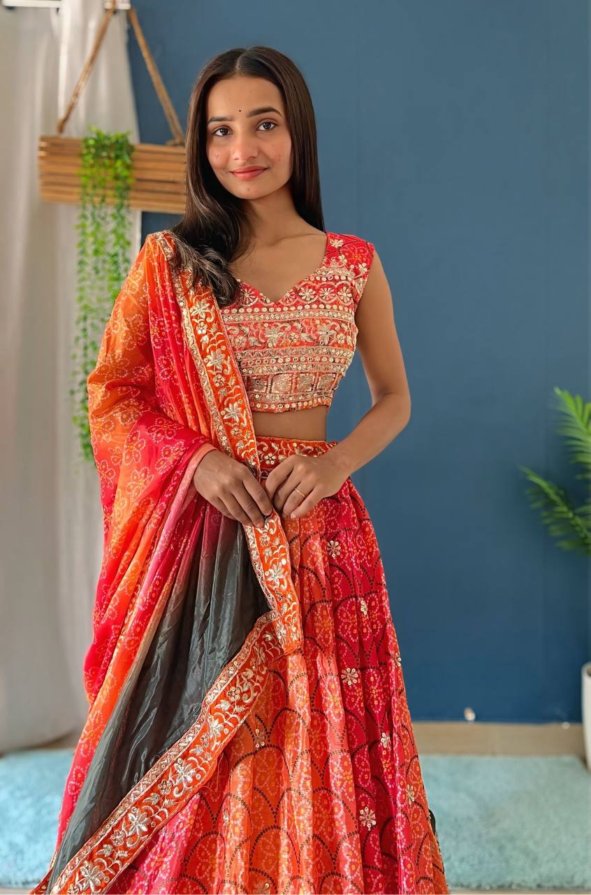 Lehenga Mart Designer Bollywood Style Wedding Wear Lehenga Choli - Orange | Grocsy