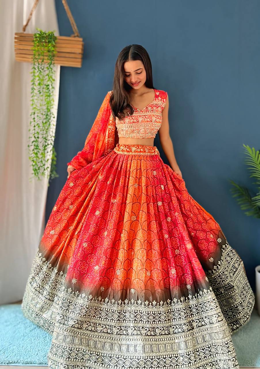 Lehenga Mart Designer Bollywood Style Wedding Wear Lehenga Choli - Orange | Grocsy