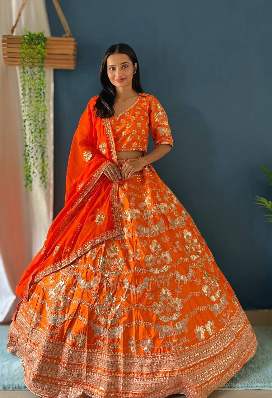 Lehenga Mart Designer Bollywood Style Wedding Wear Lehenga Choli - Orange | Grocsy