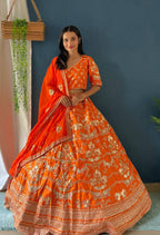 Lehenga Mart Designer Bollywood Style Wedding Wear Lehenga Choli - Orange | Grocsy