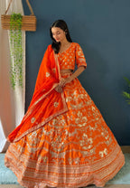Lehenga Mart Designer Bollywood Style Wedding Wear Lehenga Choli - Orange | Grocsy