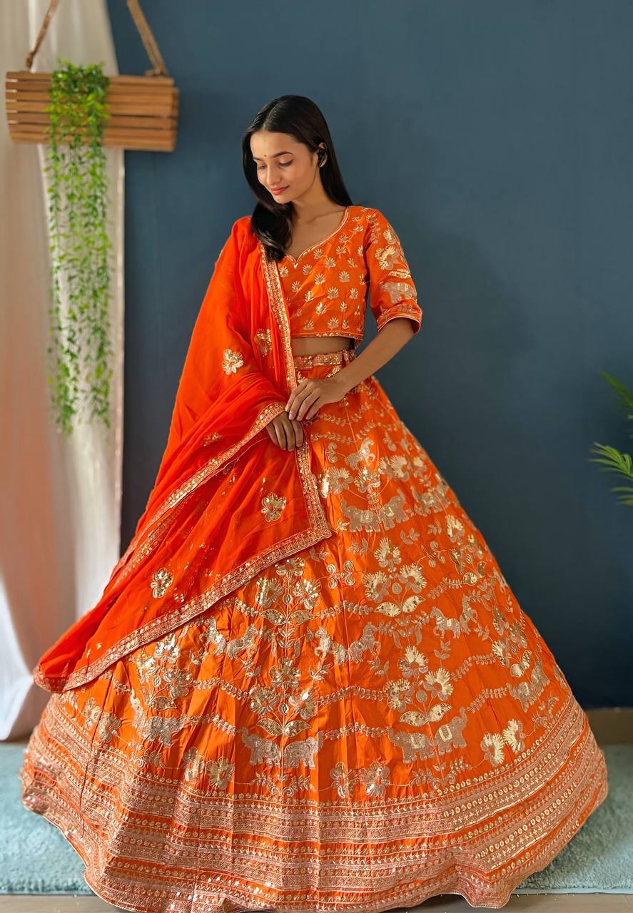 Lehenga Mart Designer Bollywood Style Wedding Wear Lehenga Choli - Orange | Grocsy