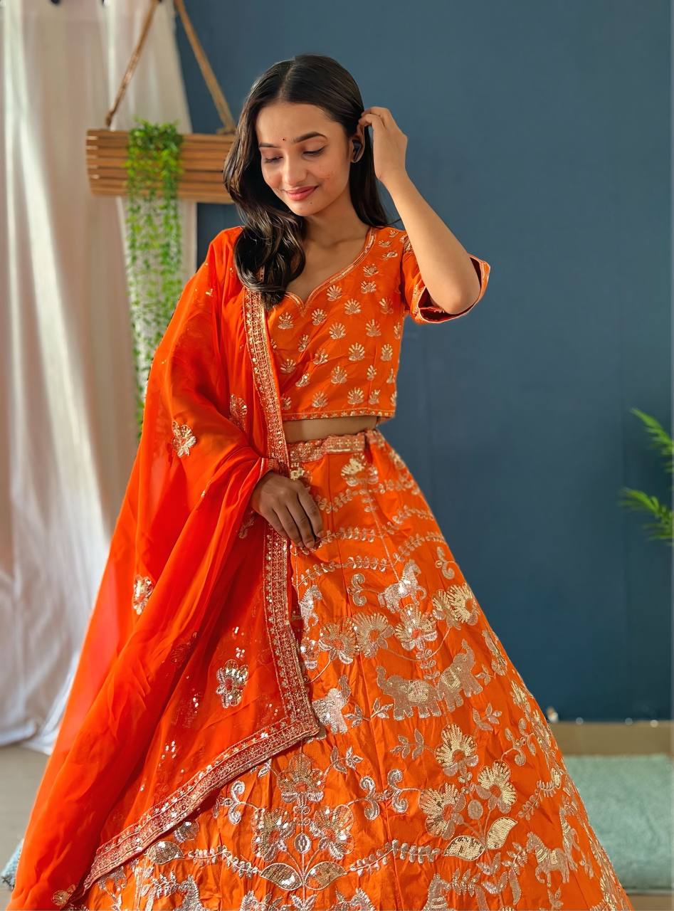 Lehenga Mart Designer Bollywood Style Wedding Wear Lehenga Choli - Orange | Grocsy