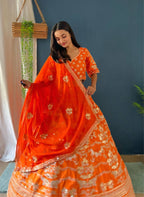 Lehenga Mart Designer Bollywood Style Wedding Wear Lehenga Choli - Orange | Grocsy