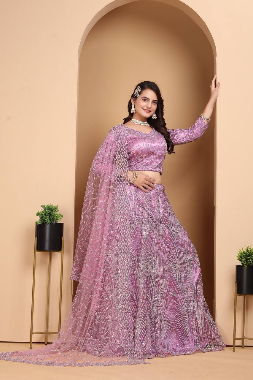 Lehenga Mart Designer Bollywood Style Wedding Wear Lehenga Choli - Lilac | Grocsy