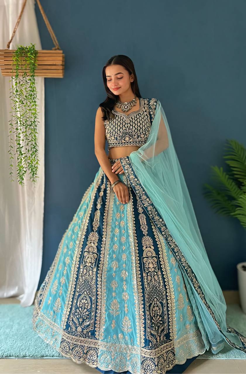Lehenga Mart Designer Bollywood Style Wedding Wear Lehenga Choli - Aqua-Blue | Grocsy