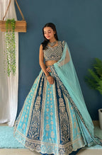 Lehenga Mart Designer Bollywood Style Wedding Wear Lehenga Choli - Aqua-Blue | Grocsy