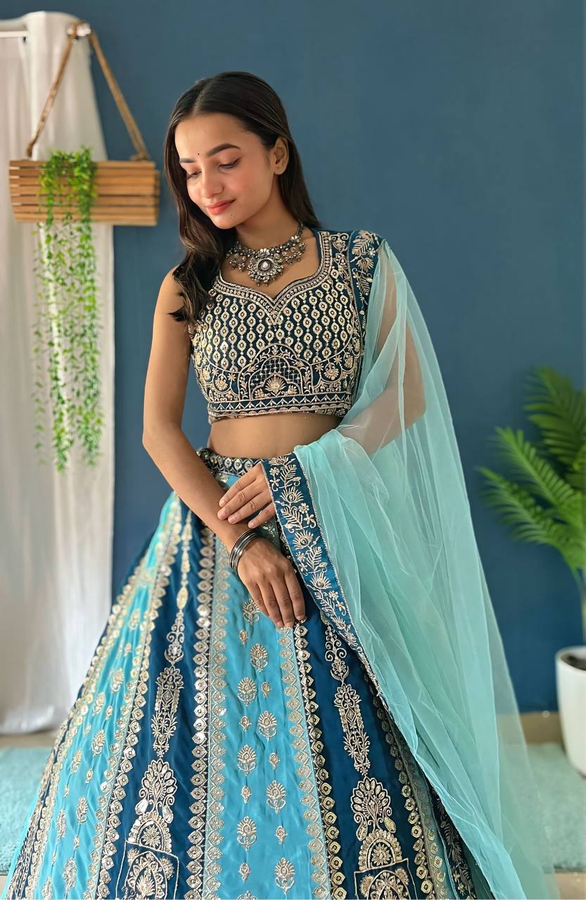 Lehenga Mart Designer Bollywood Style Wedding Wear Lehenga Choli - Aqua-Blue | Grocsy