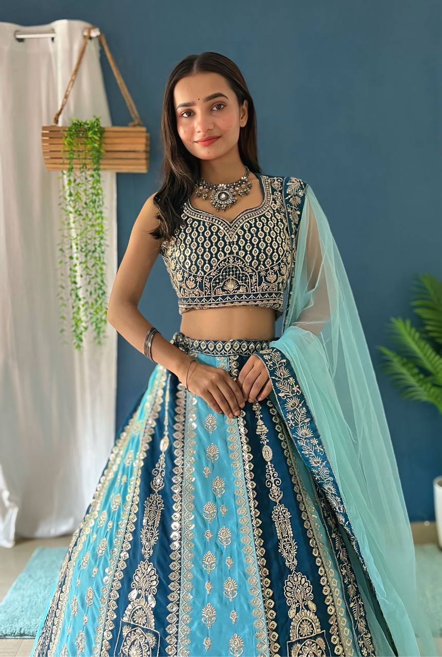 Lehenga Mart Designer Bollywood Style Wedding Wear Lehenga Choli - Aqua-Blue | Grocsy