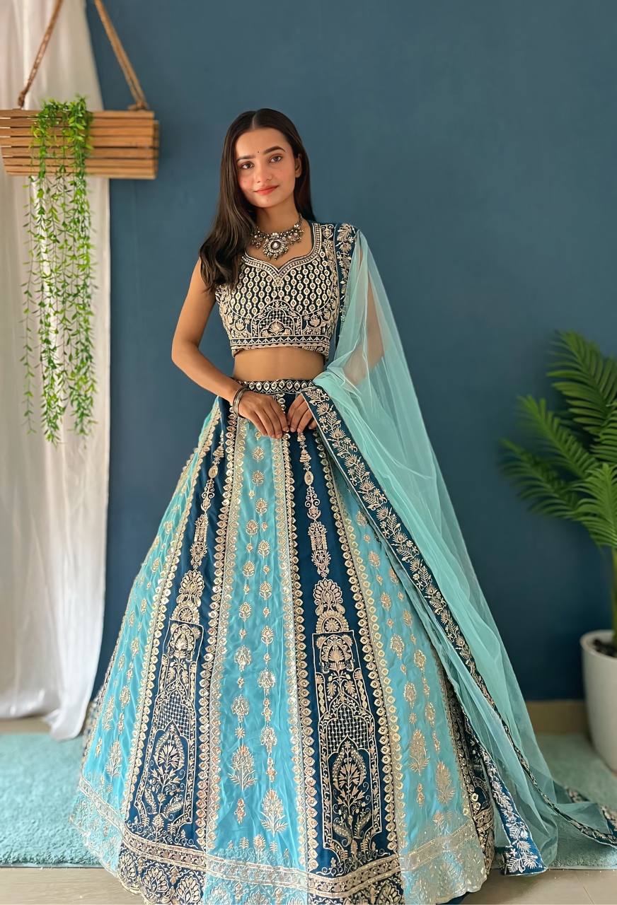 Lehenga Mart Designer Bollywood Style Wedding Wear Lehenga Choli - Aqua-Blue | Grocsy