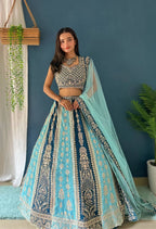 Lehenga Mart Designer Bollywood Style Wedding Wear Lehenga Choli - Aqua-Blue | Grocsy