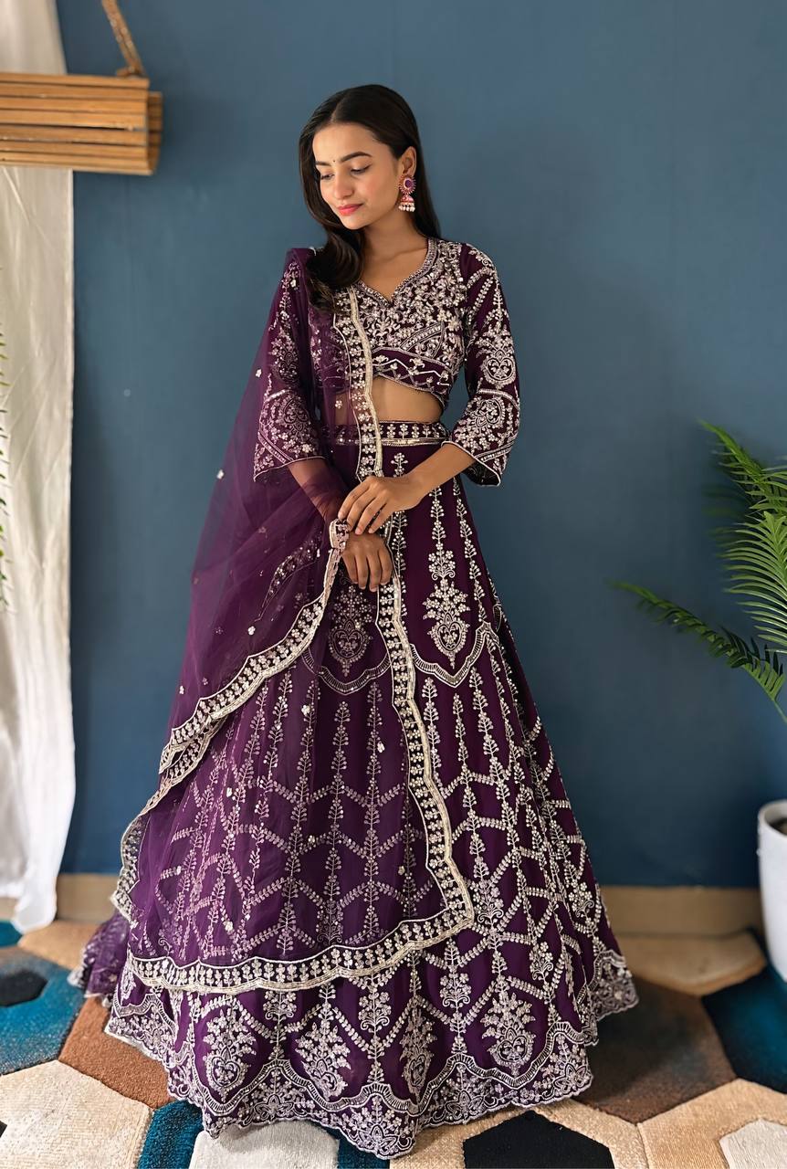 Lehenga Mart Designer Bollywood Style Wedding Wear Lehenga Choli - Purple | Grocsy