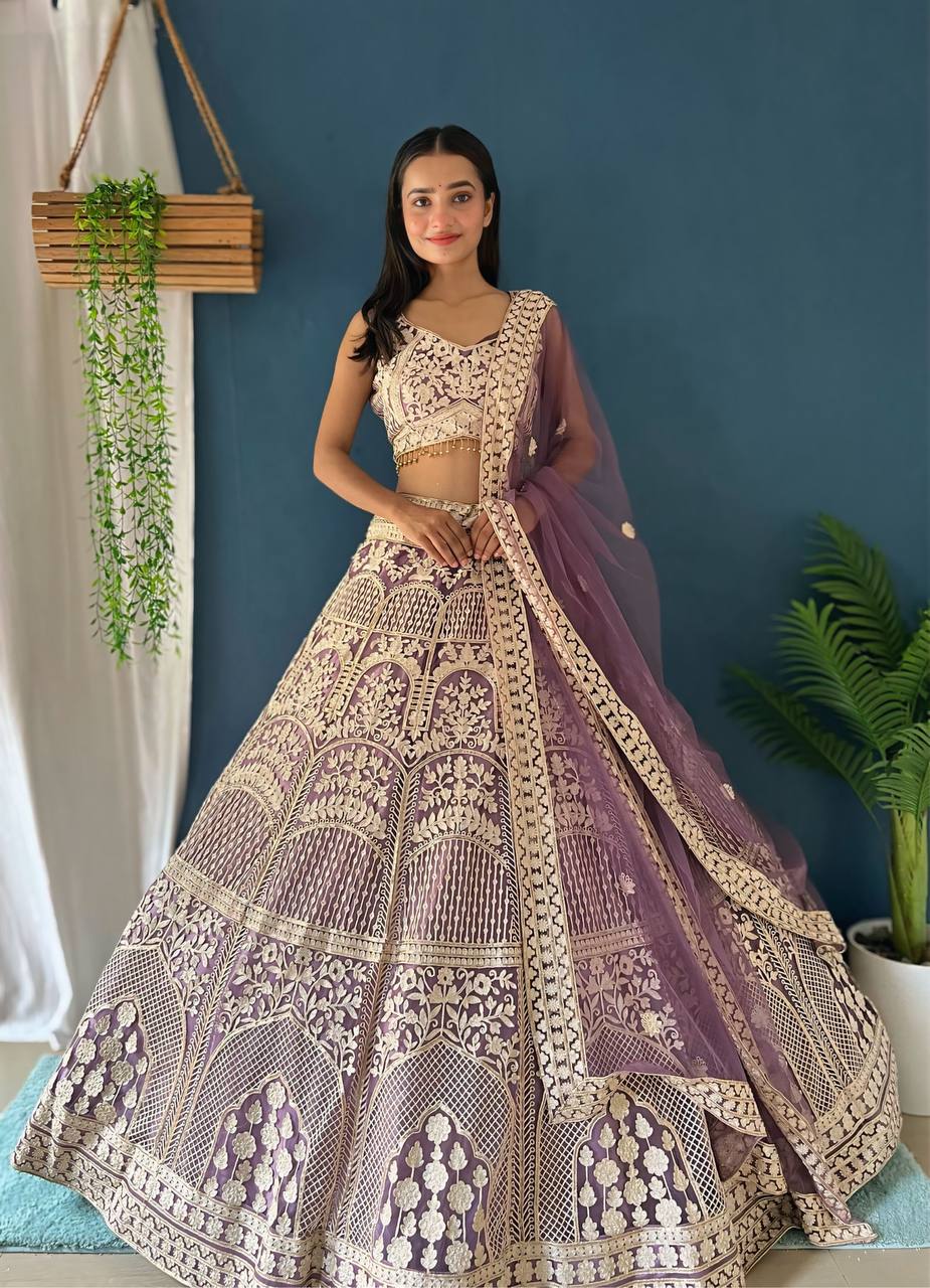 Lehenga Mart Designer Bollywood Style Wedding Wear Lehenga Choli - Light-Purple | Grocsy