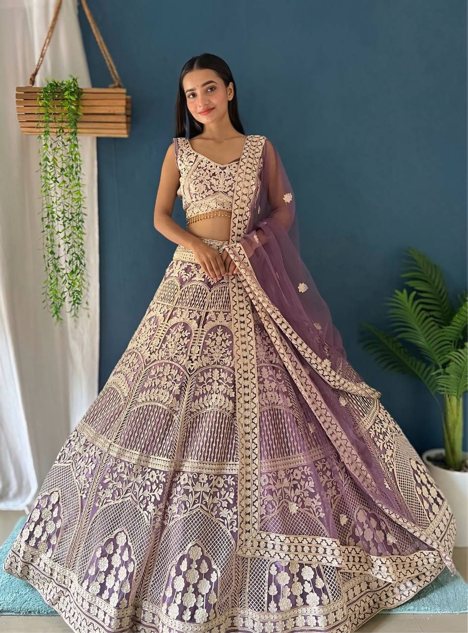 Lehenga Mart Designer Bollywood Style Wedding Wear Lehenga Choli - Light-Purple | Grocsy