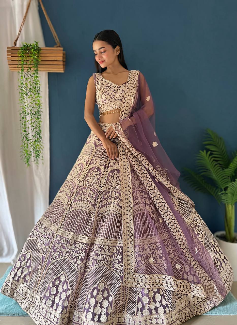 Lehenga Mart Designer Bollywood Style Wedding Wear Lehenga Choli - Light-Purple | Grocsy