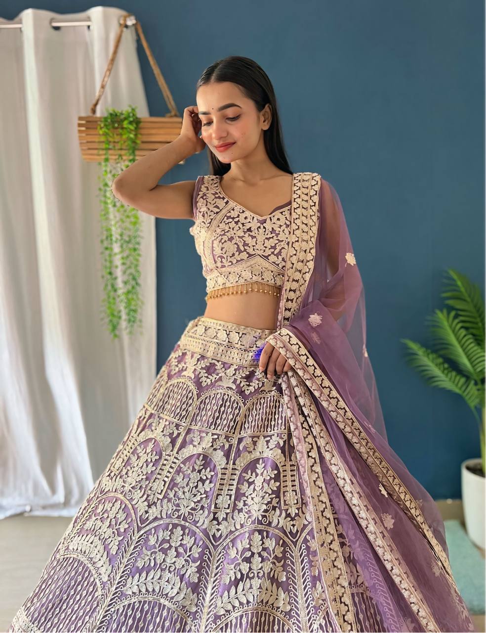 Lehenga Mart Designer Bollywood Style Wedding Wear Lehenga Choli - Light-Purple | Grocsy