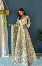 Lehenga Mart Designer Pista Bollywood Style Bridal Lehenga Choli - Light-Green | Grocsy