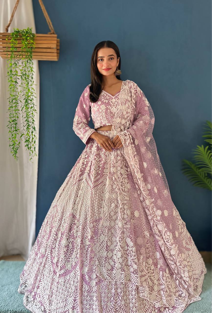 Lehenga Mart Designer Bollywood Style Bridal Lehenga Choli - Light-Purple | Grocsy