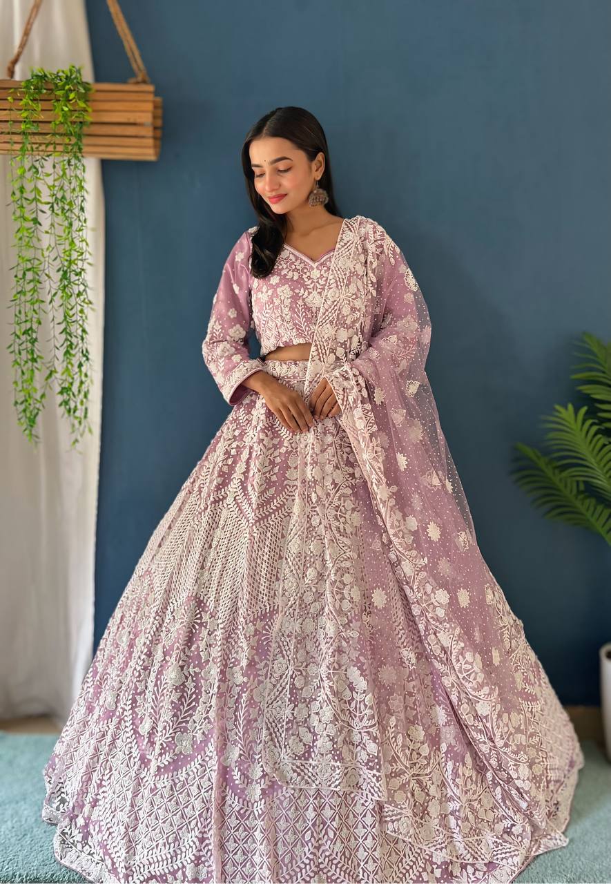 Lehenga Mart Designer Bollywood Style Bridal Lehenga Choli - Light-Purple | Grocsy