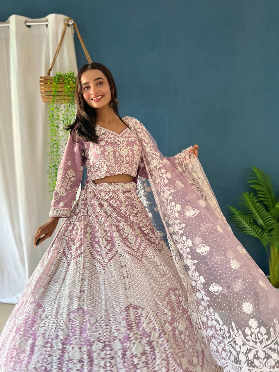 Lehenga Mart Designer Bollywood Style Bridal Lehenga Choli - Light-Purple | Grocsy
