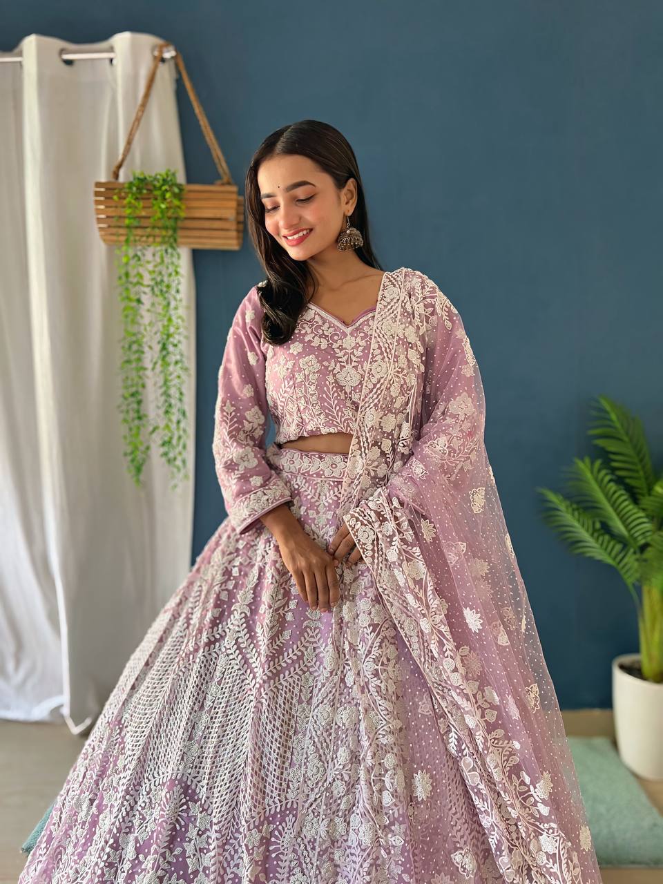 Lehenga Mart Designer Bollywood Style Bridal Lehenga Choli - Light-Purple | Grocsy