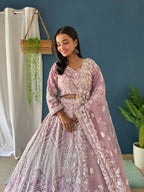 Lehenga Mart Designer Bollywood Style Bridal Lehenga Choli - Light-Purple | Grocsy