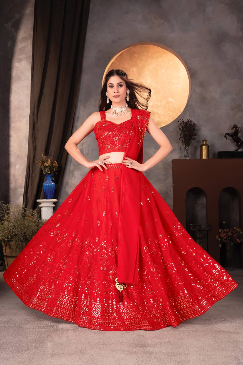 Lehenga Mart Designer Bollywood Style Wedding Wear Lehenga Choli - Red | Grocsy