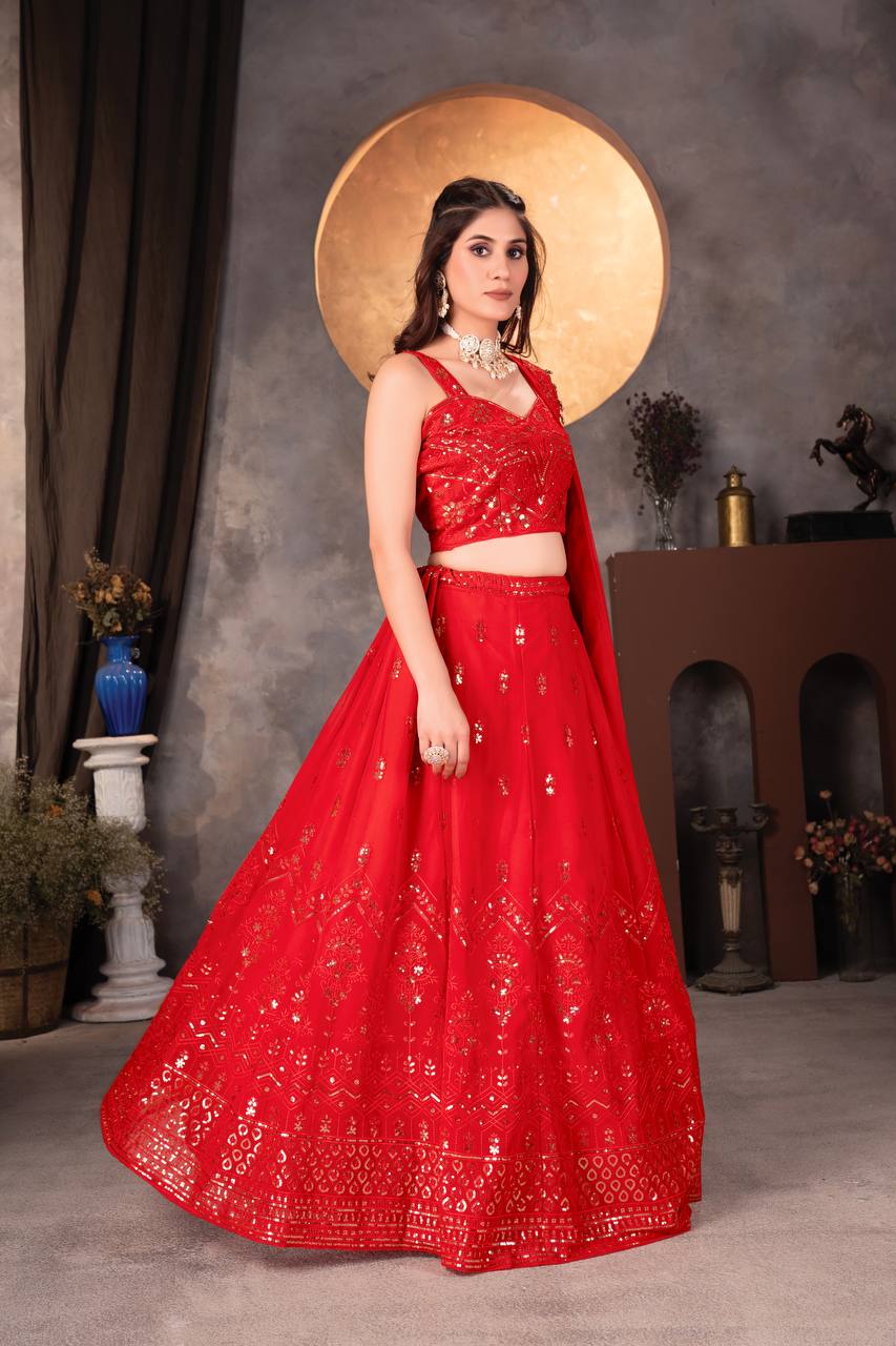 Lehenga Mart Designer Bollywood Style Wedding Wear Lehenga Choli - Red | Grocsy