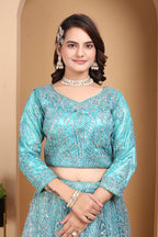 Lehenga Mart Designer Bollywood Style Wedding Wear Lehenga Choli - Aqua-Blue | Grocsy
