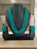 Inhanns Vibrant Handmade 20 Layers Beaded Necklace With Matching Earrings - Sea Green | Grocsy