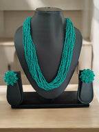 Inhanns Vibrant Handmade 20 Layers Beaded Necklace With Matching Earrings - Sea Green | Grocsy