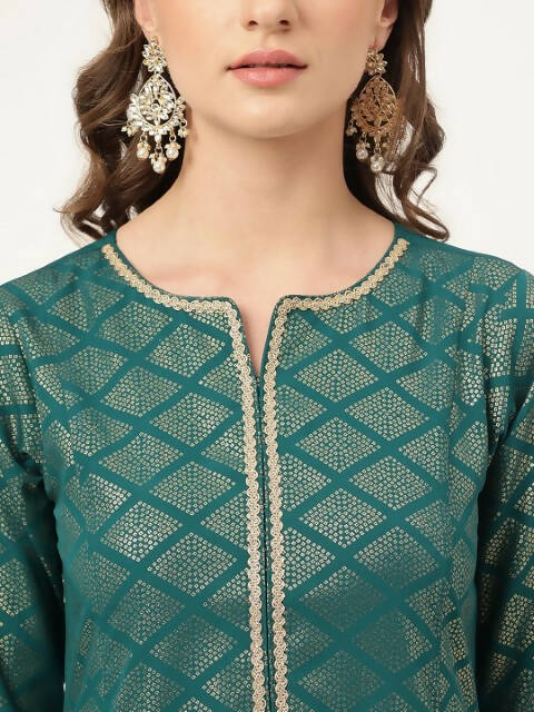 FIORRA Women's Teal Green Poly Crepe A-Line Kurta Set | Grocsy