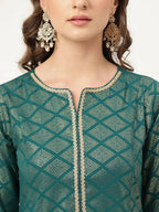 FIORRA Women's Teal Green Poly Crepe A-Line Kurta Set | Grocsy