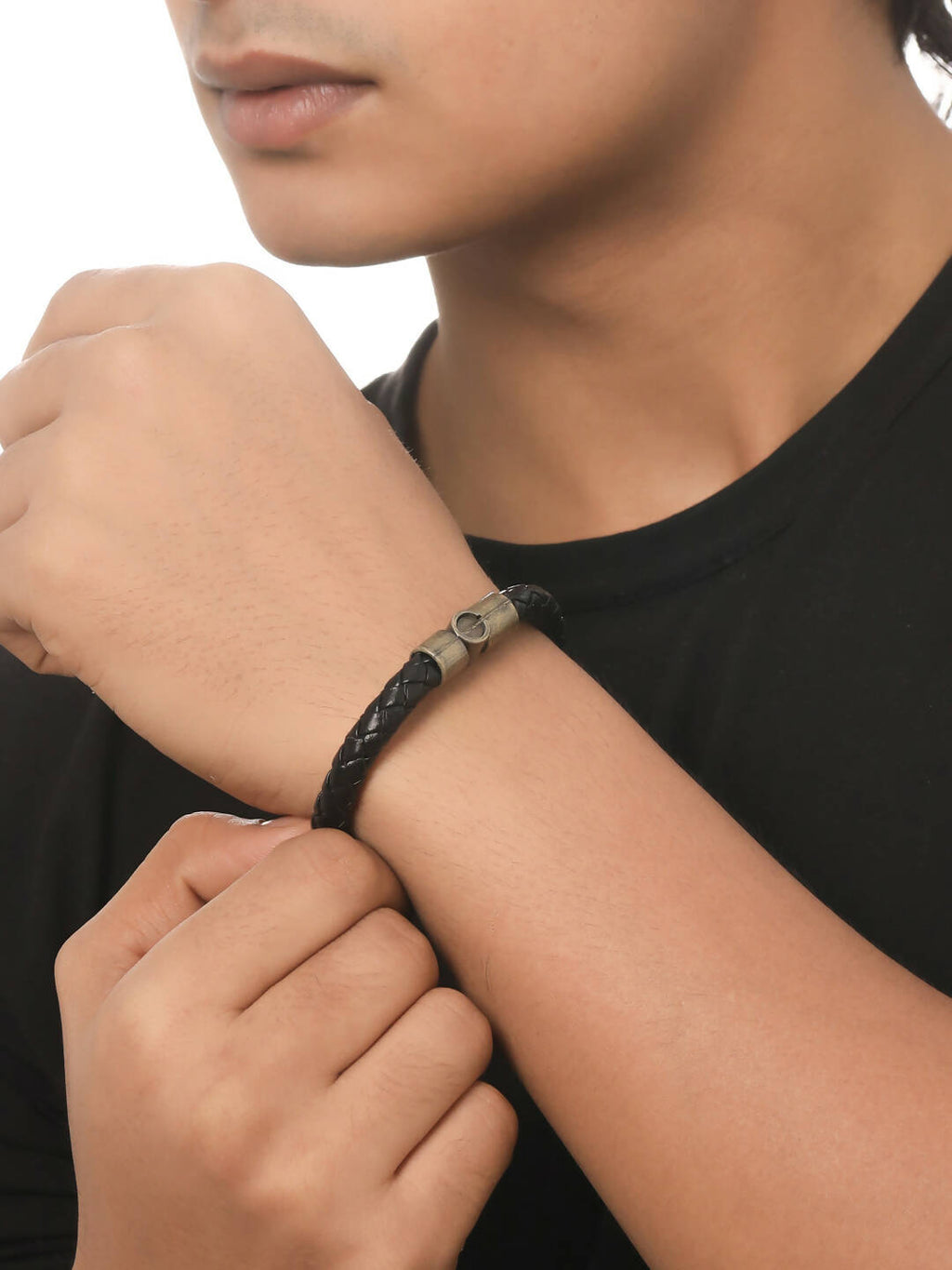 NVR Men's Black Leather Bracelet | Grocsy
