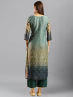 Blue Chinon Digital Printed With Hand Work Kurta - Himanshi | Grocsy