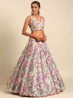 House of Panchhi Grey Organza Sequins and Zarkan embroidery Lehenga choli & Dupatta | Grocsy