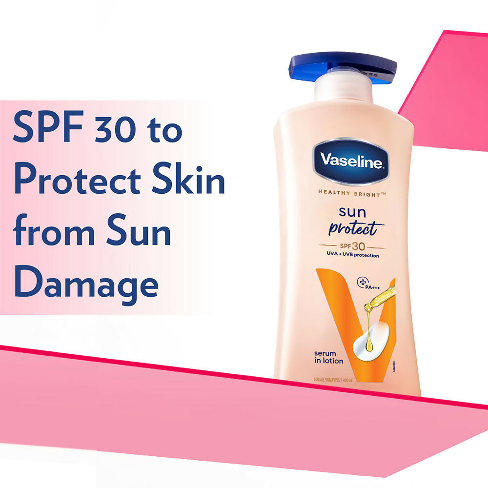Vaseline Sun Protect SPF 30 Body Lotion & Gluta-Hya Flawless Glow Serum-In-Lotion Combo | Grocsy