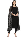 Ahalyaa Women's Black Georgette Rubber Glitter Print Kurta | Grocsy