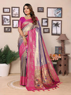 Aastha Fashion Purple Tissue Silk Weaving Saree | Grocsy
