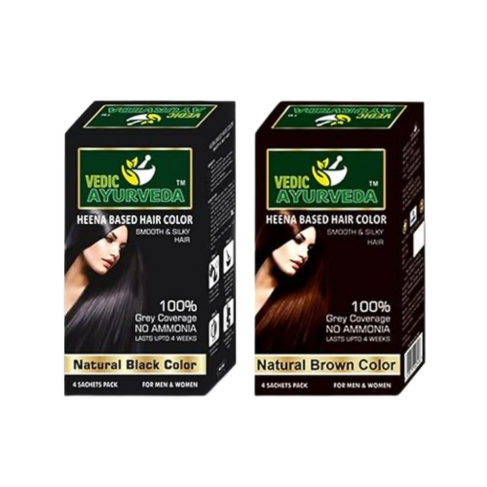 VedicAyurveda Natural Henna Hair Color No Ammonia Black & No Ammonia Dark Brown | Grocsy