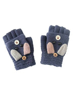 AHC Baby Winter Gloves Cute Cotton 2-In-1 Half Finger & Full Cover Lovely Animal Warm Mittens Knitted Gloves | Grocsy