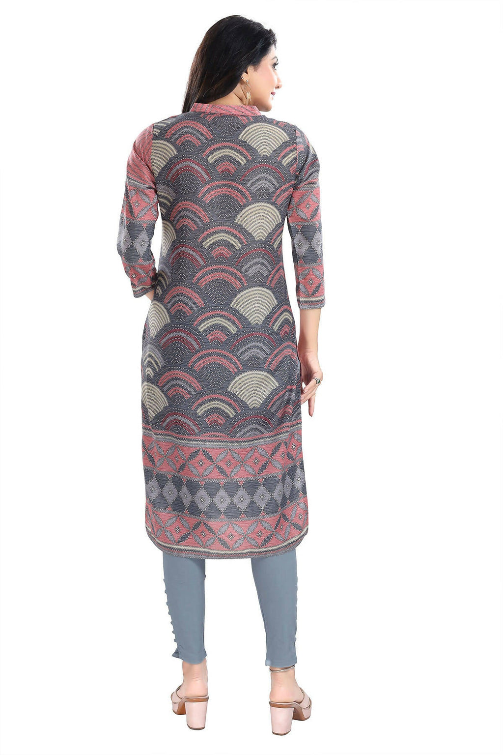 Snehal Creations Cherished Coral Digital Print Masleen Long Kurti Tunic | Grocsy