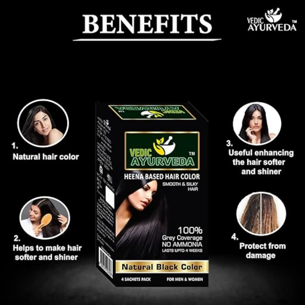 VedicAyurveda Natural Henna Dark Brown & No Ammonia Black Hair Color Powder | Grocsy