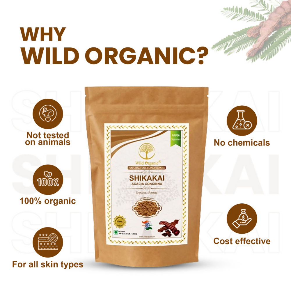 Wild Organic Shikakai Powder Natural Hair Conditioner For Smooth & Silky Hair | Grocsy