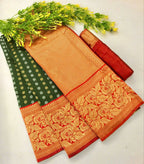 DEIANA'S Beautiful Designer Golden zari Soft Lichi Silk Saree - Green | Grocsy