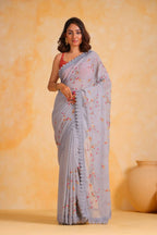 Vamsee Riva Grey Georgette Saree | Grocsy