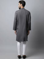 Even Apparels Grey Color Pure Cotton Men's Kurta With Side Placket (SLD1202) | Grocsy